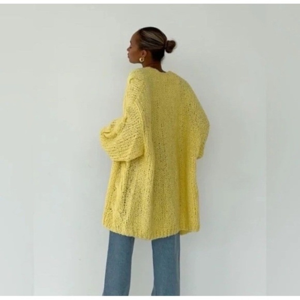 Rumored Aspen Open Knit Cardigan Butter Yellow Cable‎ S/M Boho Artsy Chunky Twee - Picture 2 of 10